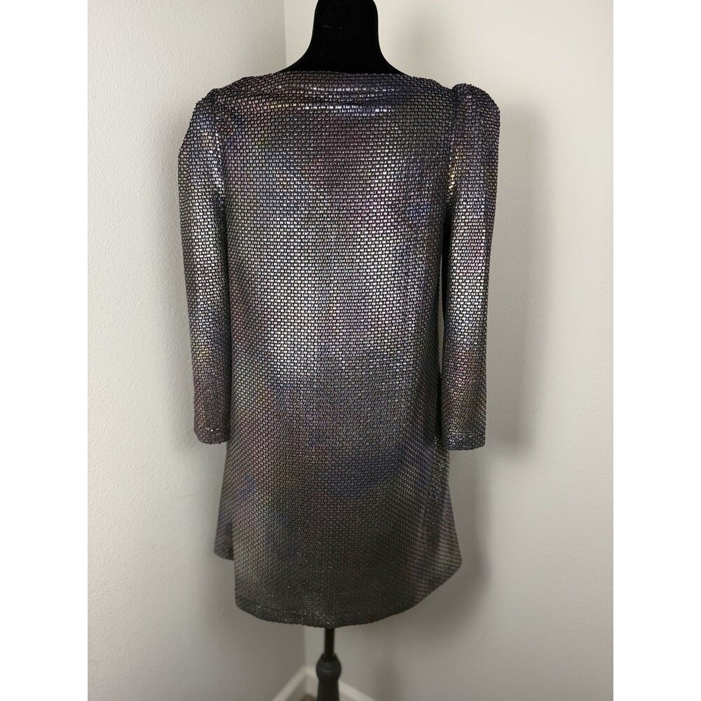Free People Diamonds Are Forever Irridescent Metallic Puff Sleeve Mini Dress XS - Picture 14 of 14